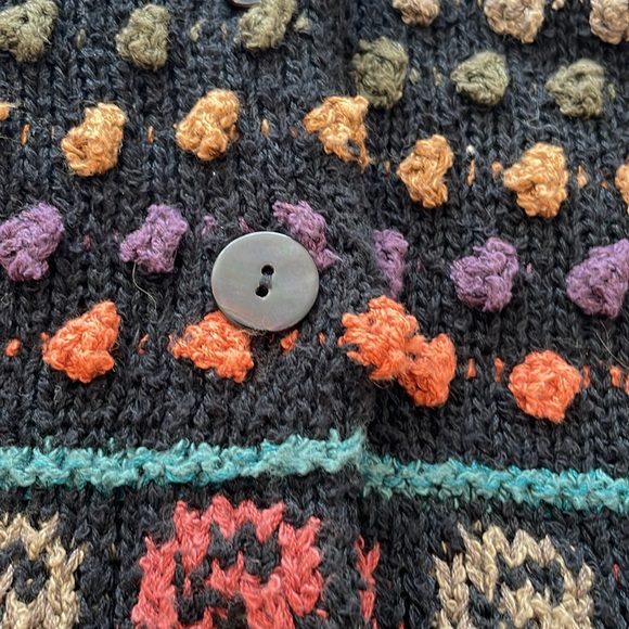 - Peruvian Connection Multi Color Button Front Cardigan With Hoodie. Medium - Picture 8 of 11